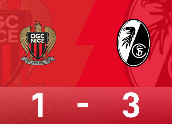 Europa League report: Grieve shoots, Sherhant scores, Freiburg 3-1 Nice